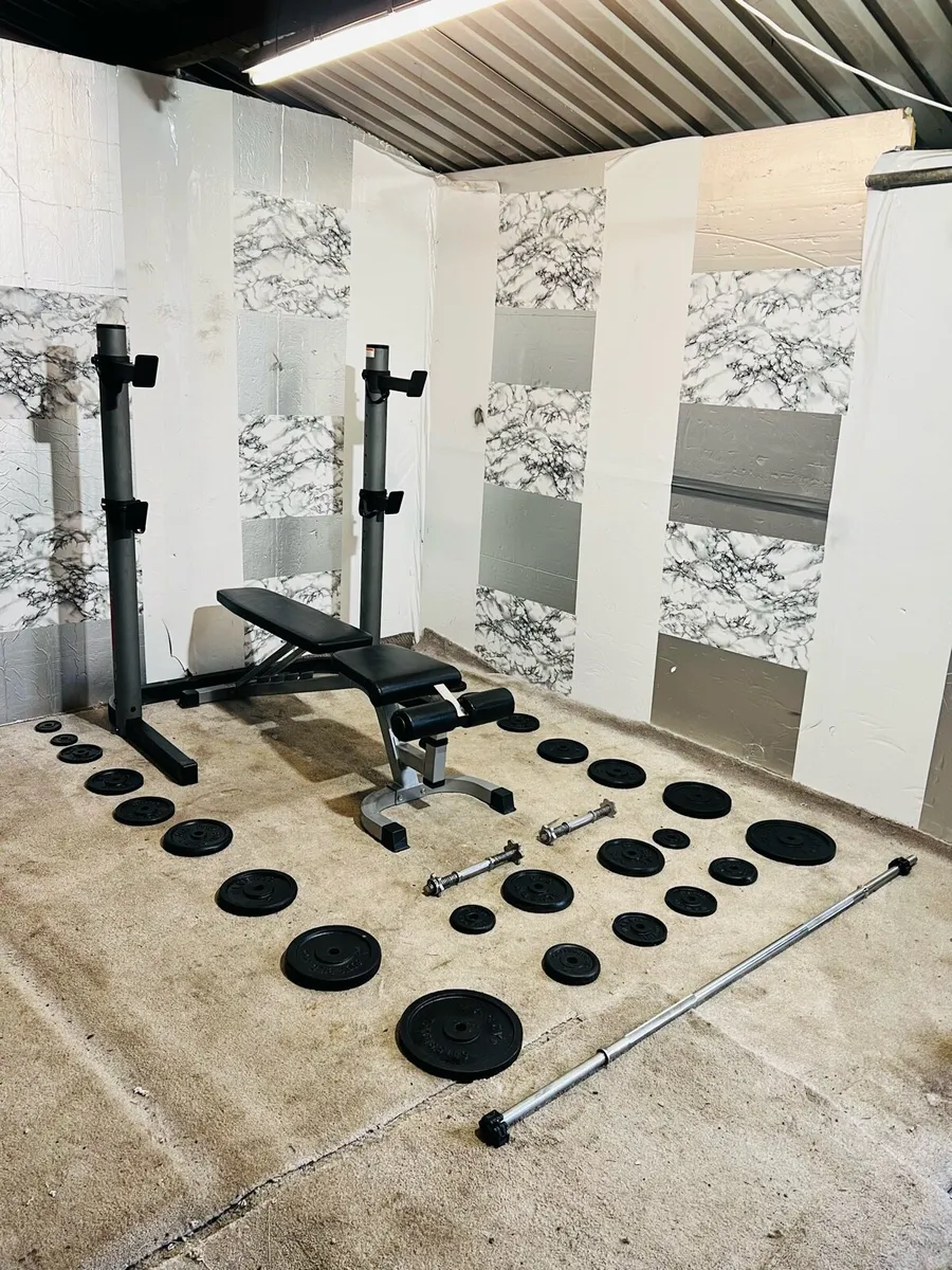 IRON WEIGHTS RACK BARBELL DUMBBELLS BENCH - Image 2