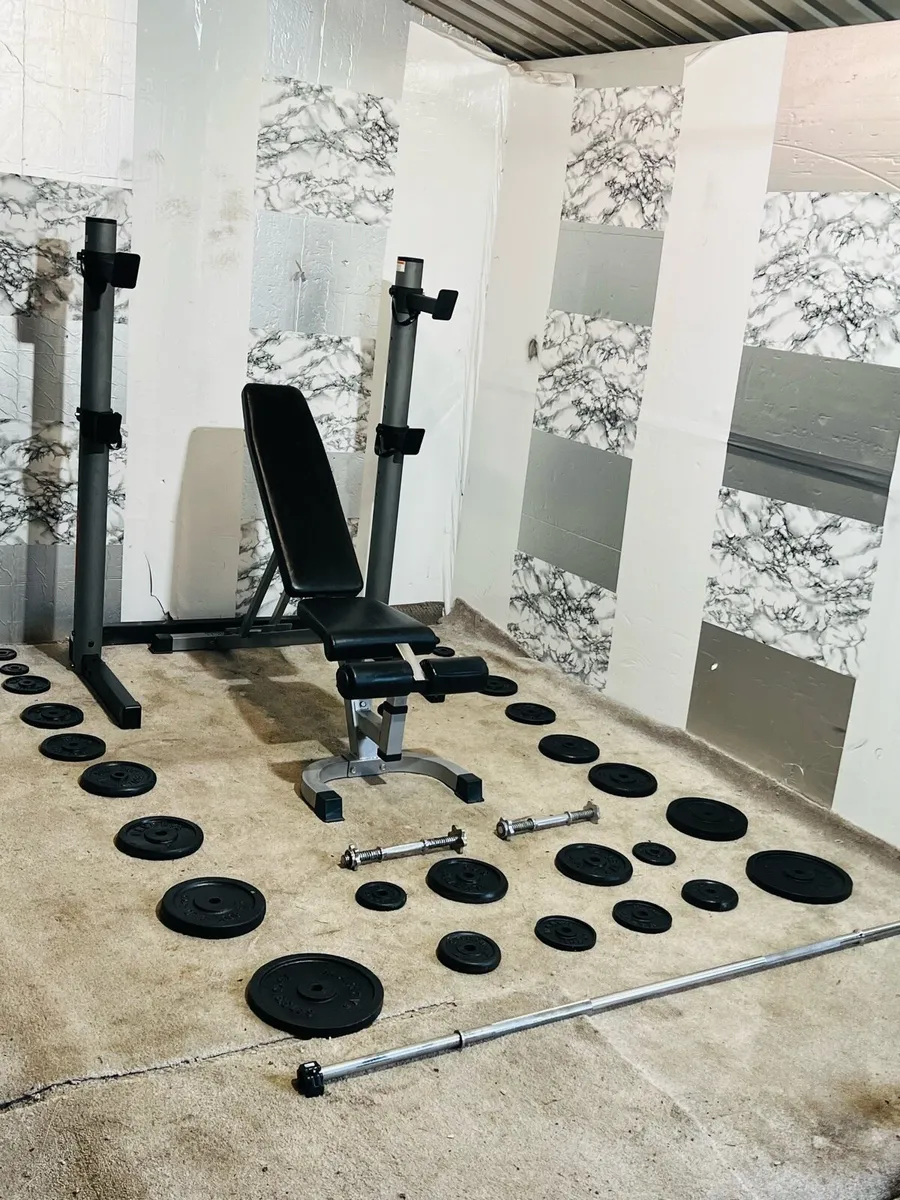 IRON WEIGHTS RACK BARBELL DUMBBELLS BENCH - Image 3