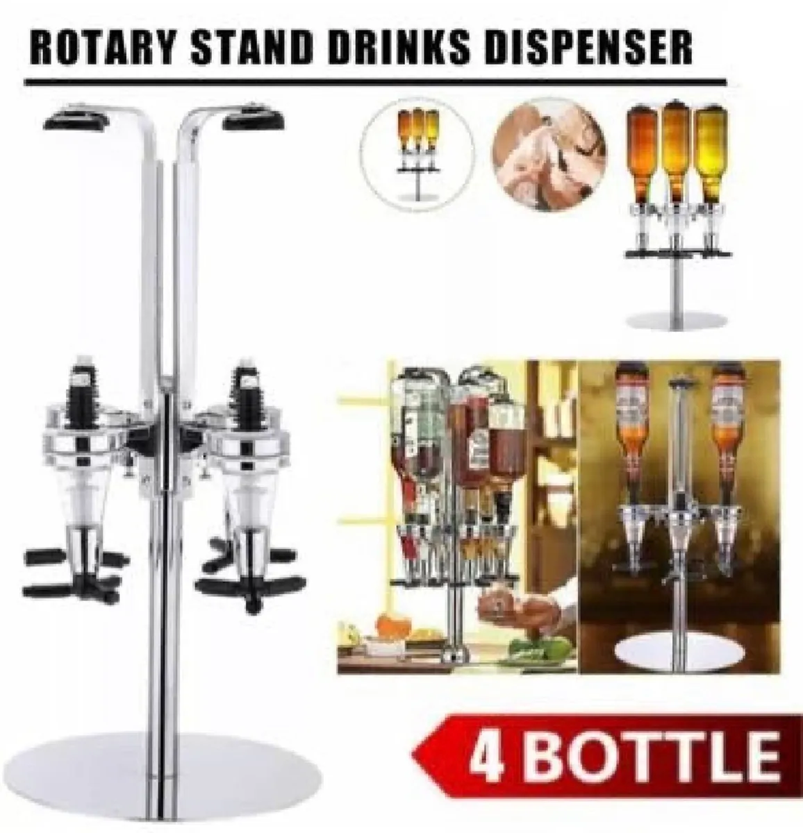 4 Bottle Rotary Home Bar Drinks Optic Dispenser - Image 3
