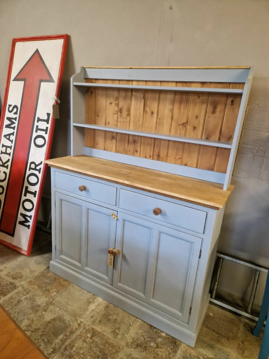 Victorian pine dresser, cupboard with low top - Image 1