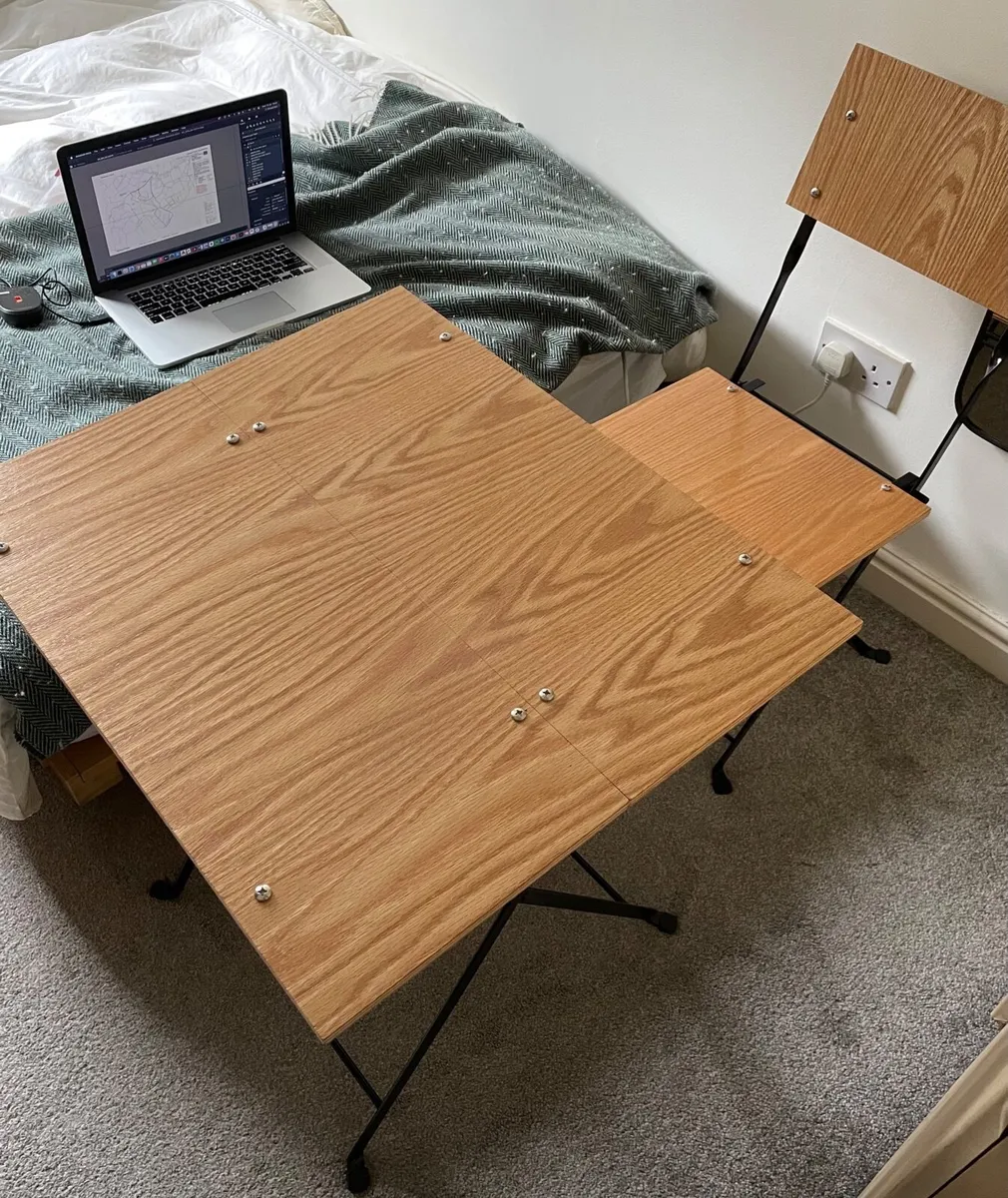 Folding Oak Ply Table and Chair - Image 1