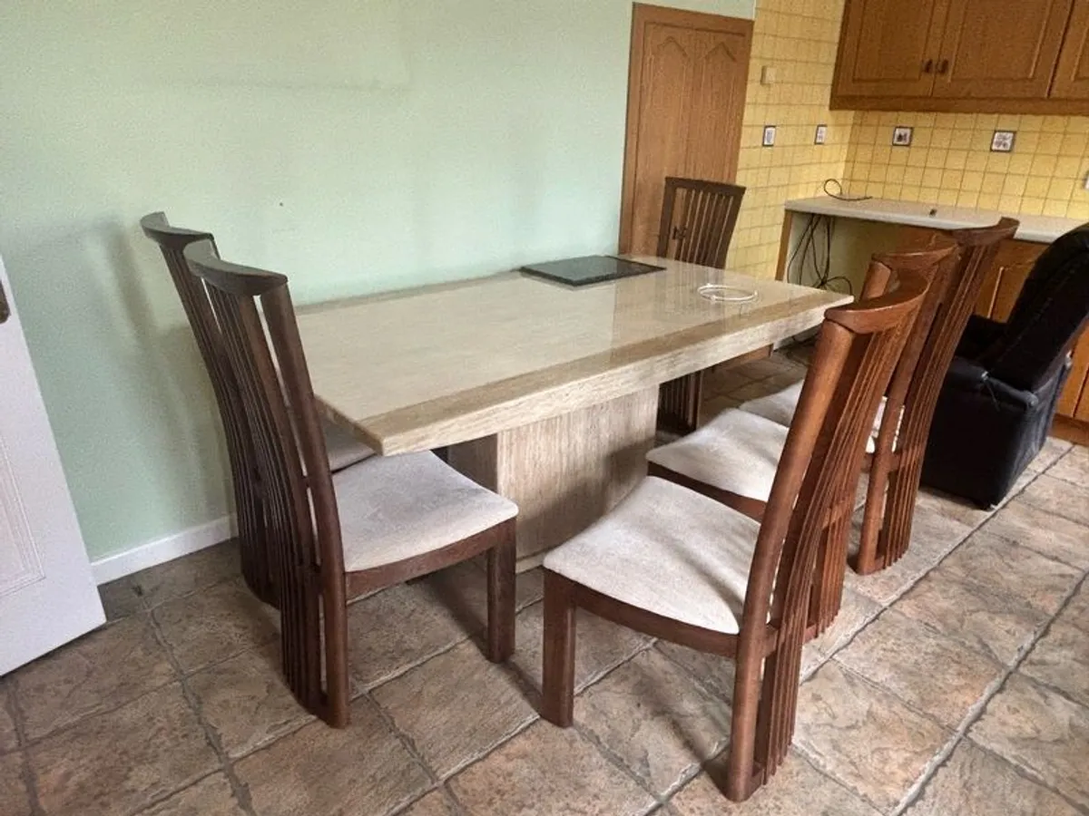Marble effect table with 6 chairs, excellent condition. - Image 4