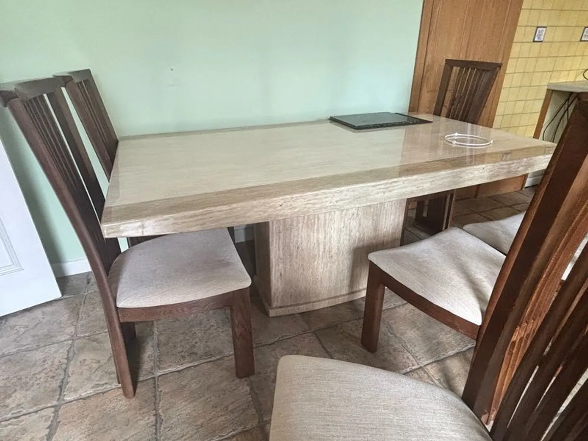 Marble effect table with 6 chairs, excellent condition. - Image 1