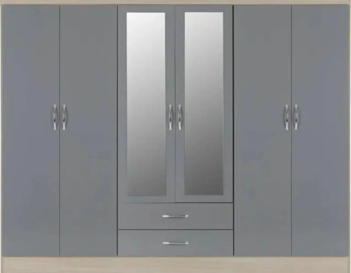 Nevada 6 Door 2 Drawer Mirrored Wardrobe - Image 4