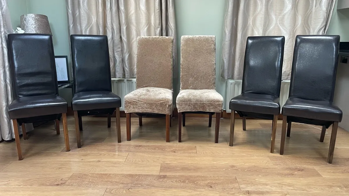 6x Dining room chairs,brown faux leather,high back - Image 1
