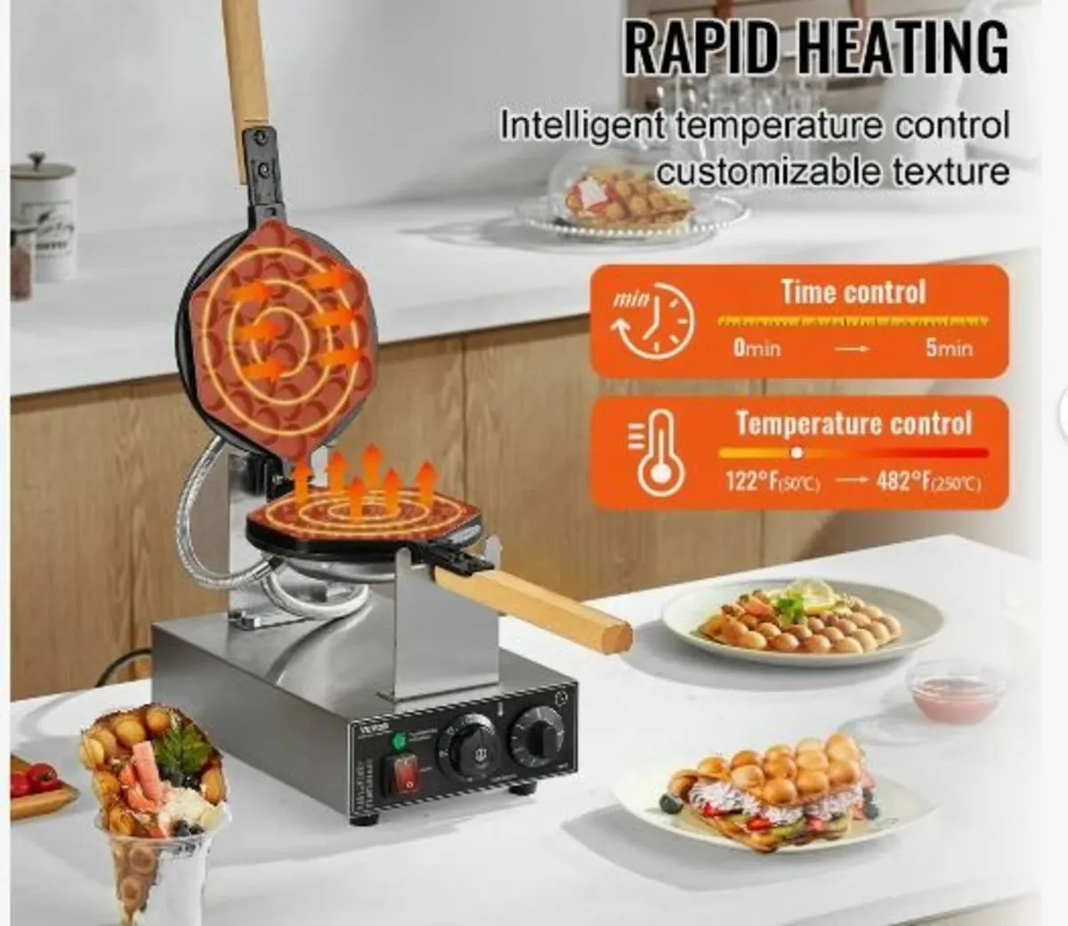 Commercial Bubble Waffle Maker, 1400W Egg - Image 3