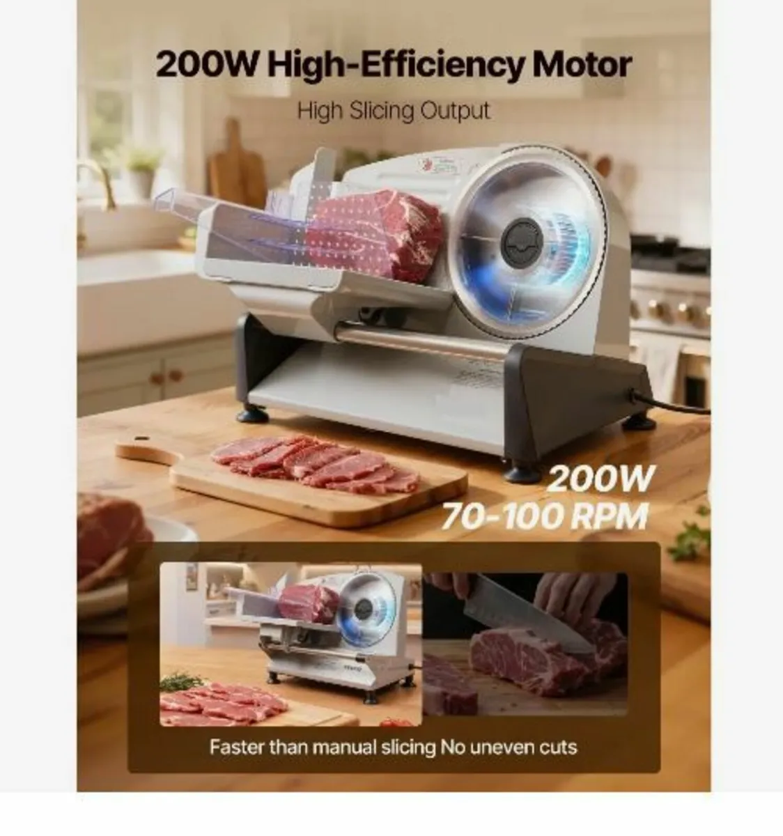 Meat Slicer, 200W Electric Deli Slicer Machine - Image 2