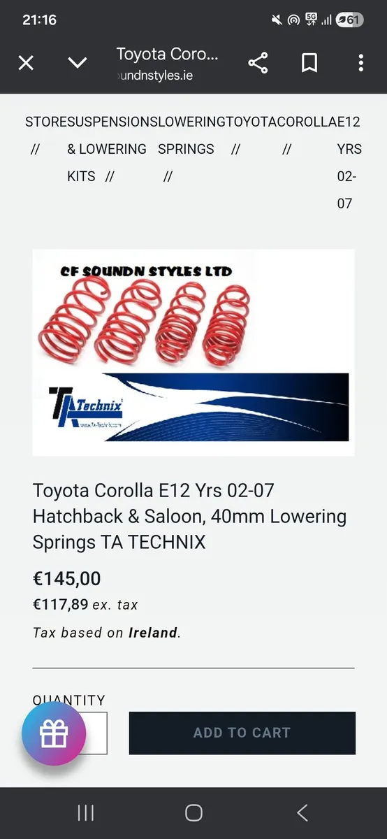 Toyota corolla lowering springs - Image 1