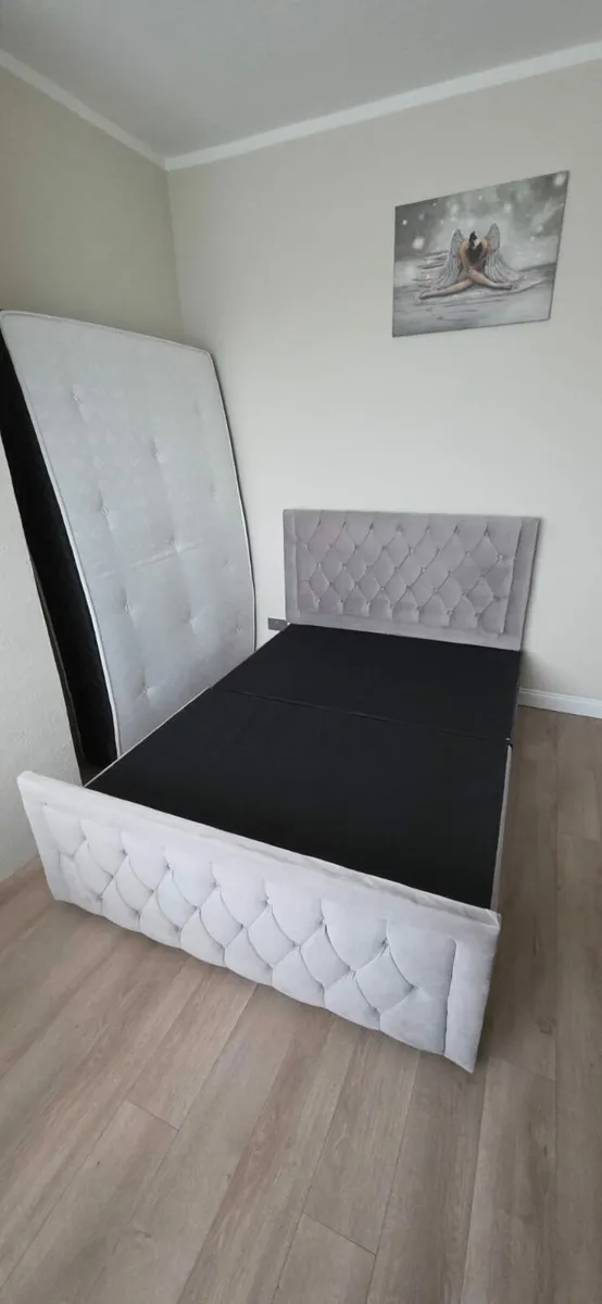 Grey Velvet Bed Frame with Mattress - Image 2