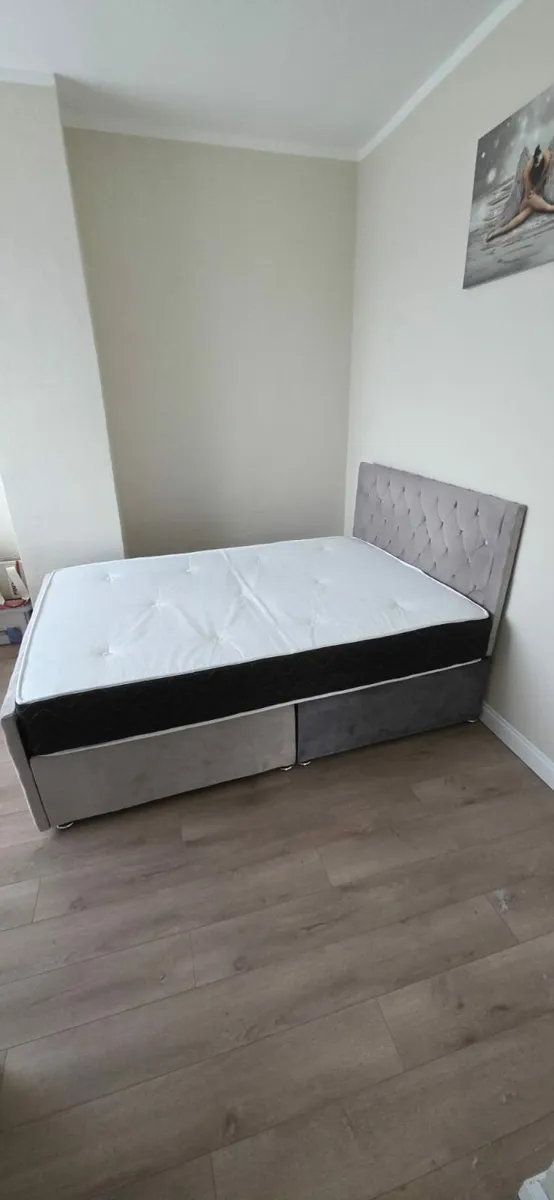 Grey Velvet Bed Frame with Mattress - Image 3