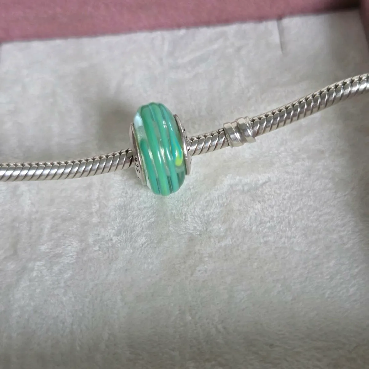 Pandora  clear teal ribbon murano glass charm - Image 2