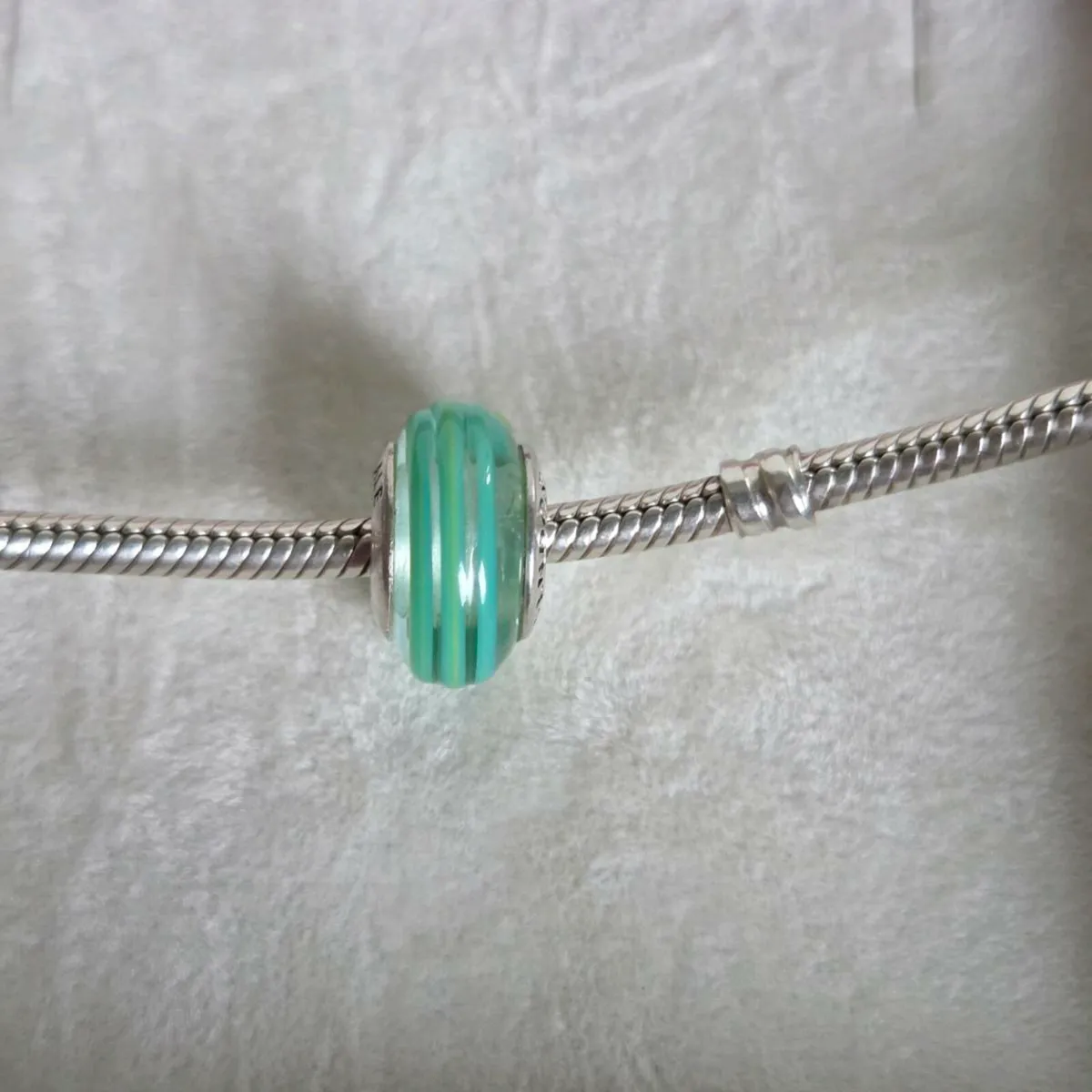 Pandora  clear teal ribbon murano glass charm - Image 3