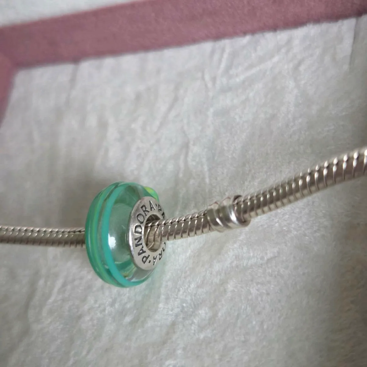 Pandora  clear teal ribbon murano glass charm - Image 4
