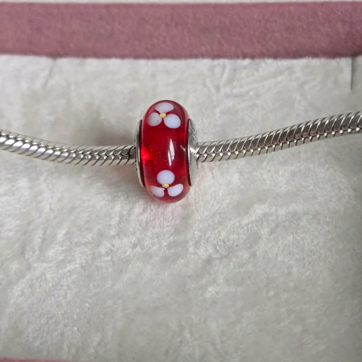 Pandora red flowers murano glass charm Pandora red - Image 2