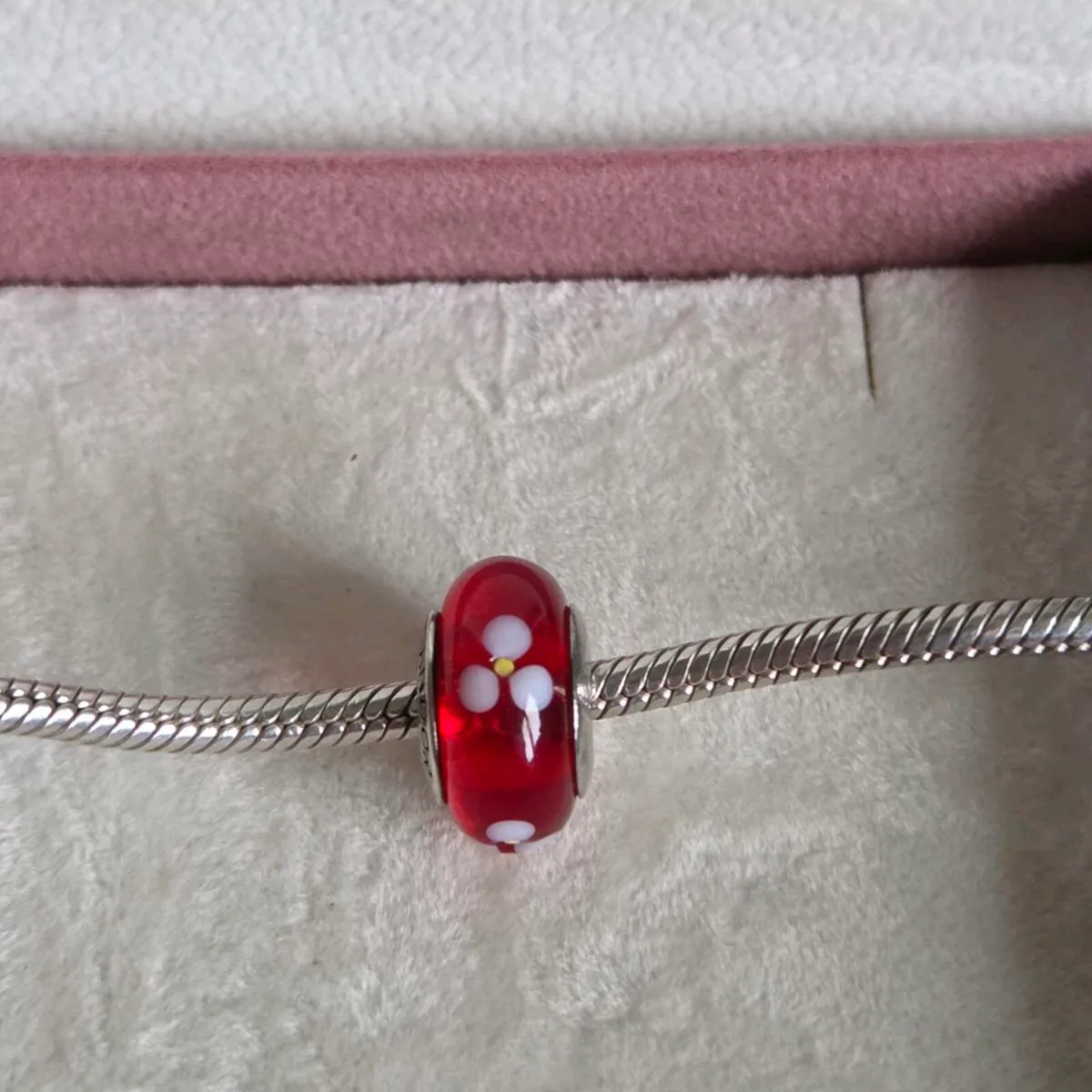 Pandora red flowers murano glass charm Pandora red - Image 4