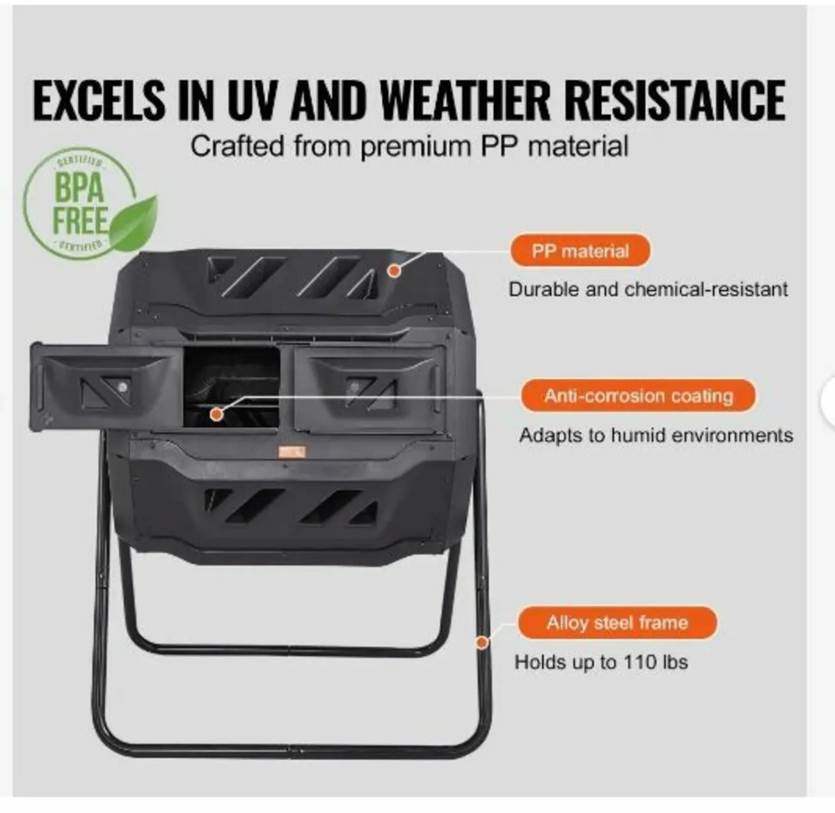 Compost Bin, 162.8 L Dual Chamber Composting Tumbl - Image 2