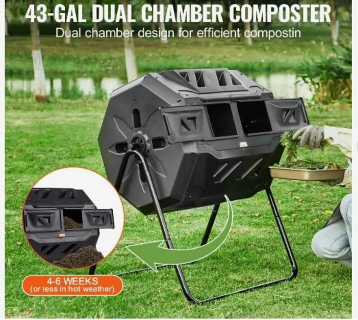 Compost Bin, 162.8 L Dual Chamber Composting Tumbl - Image 3