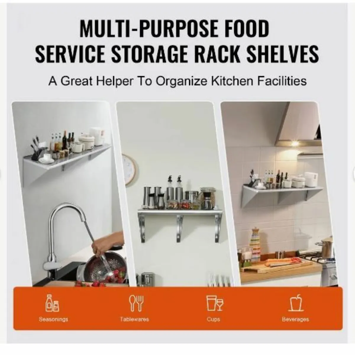 72" x 18" Stainless Steel Wall Mounted Shelf - Image 2