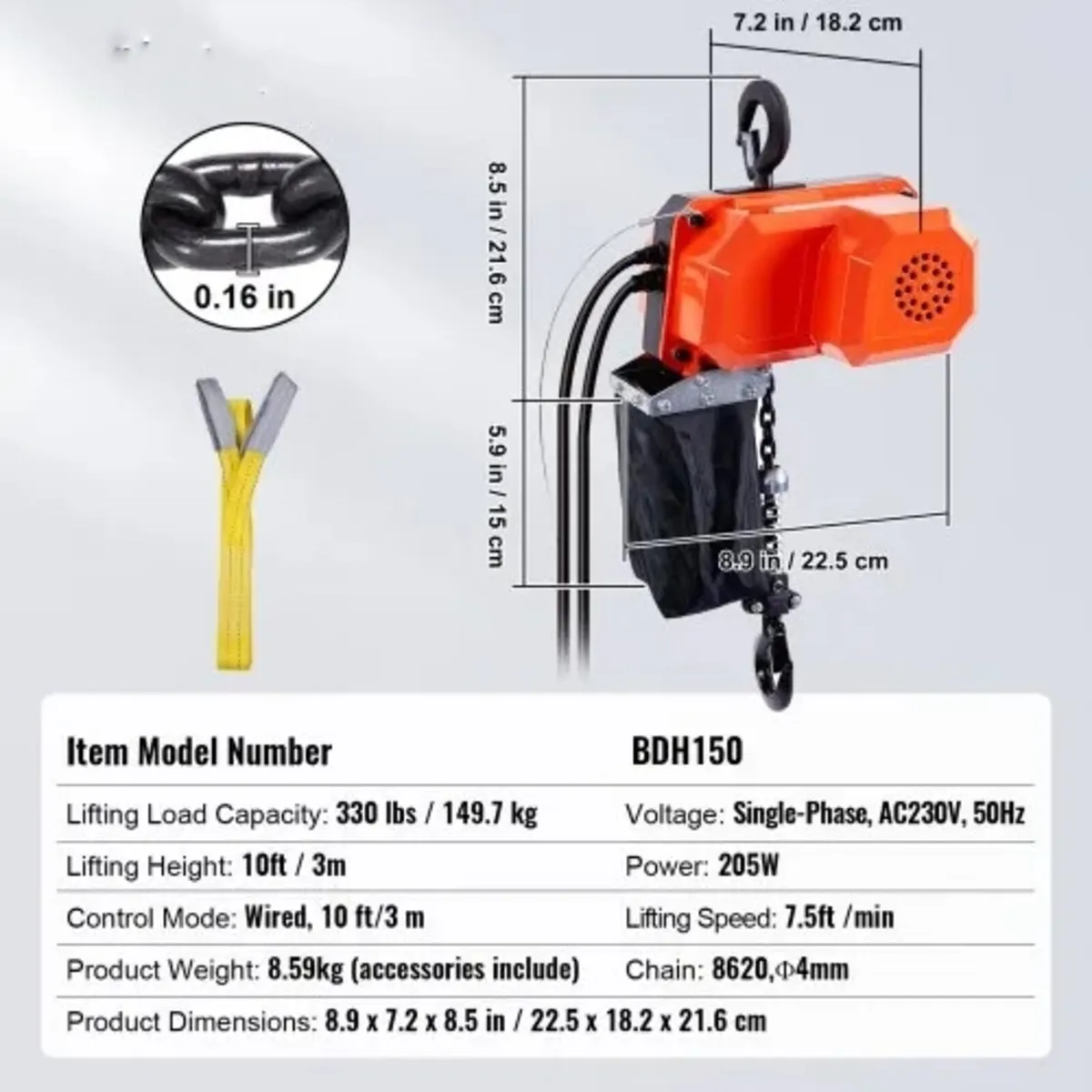 Electric Chain Hoist, 330 lbs Load Capacity, 10 ft - Image 4