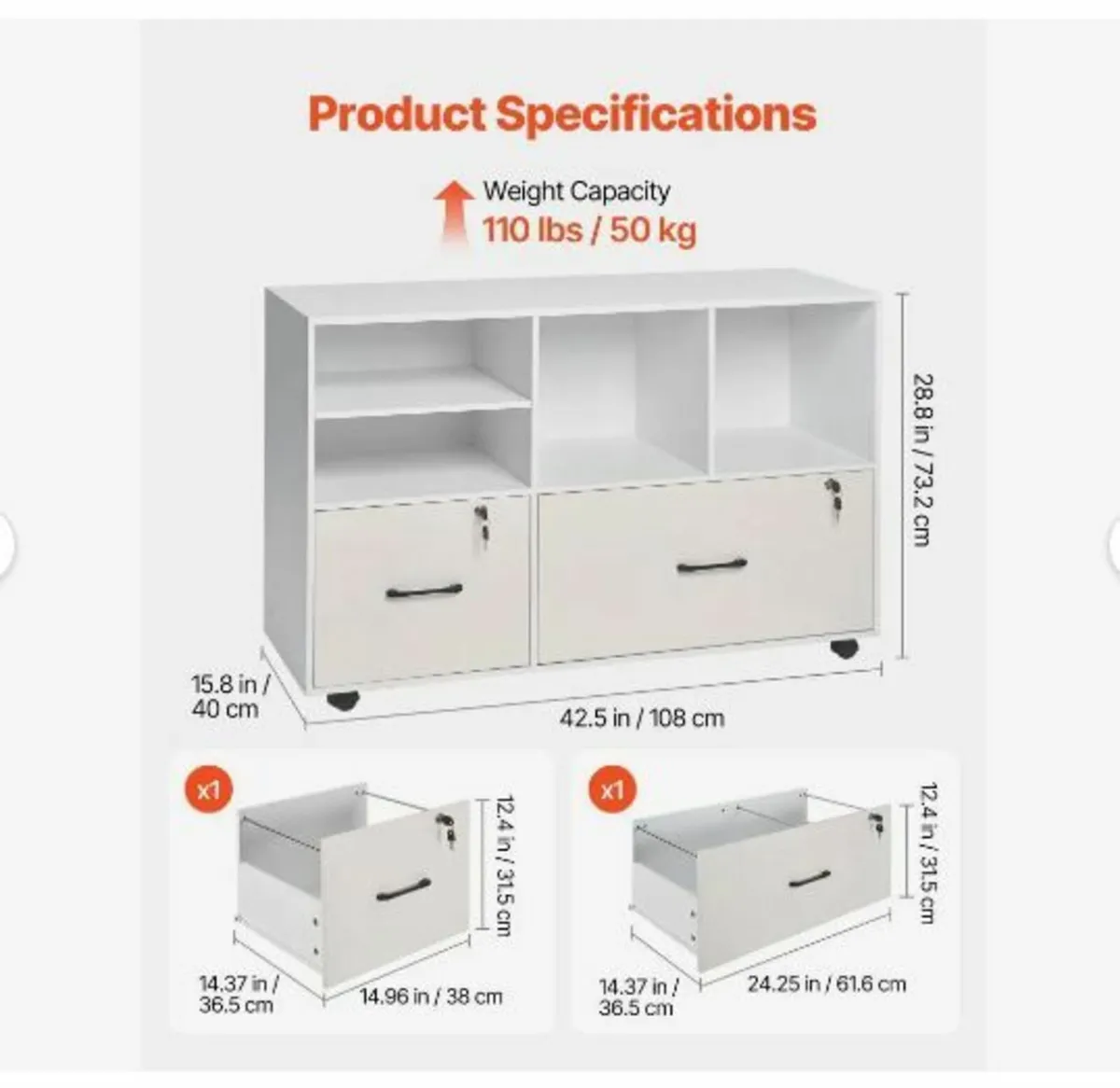 2 Drawer Wooden File Cabinet, - Image 3