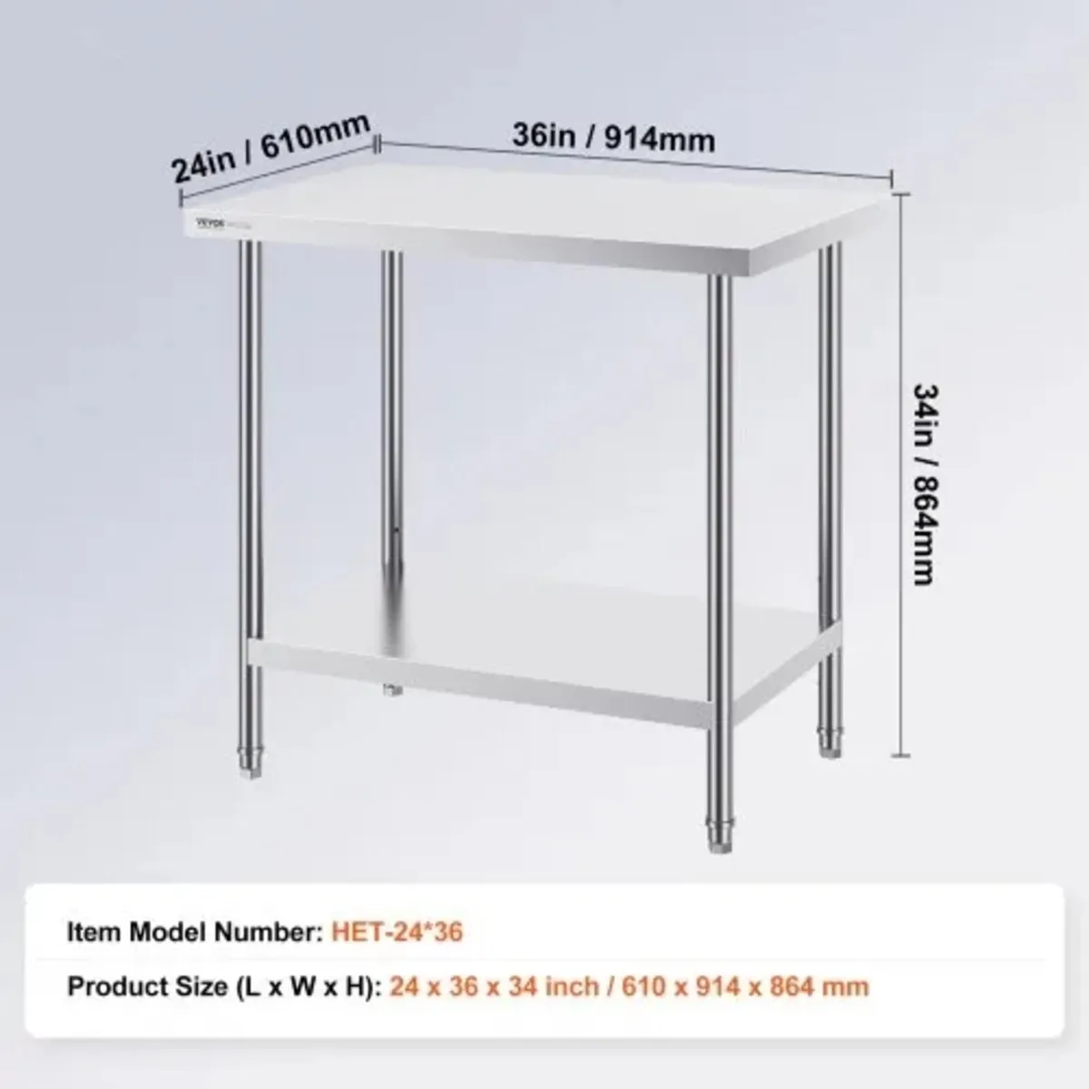 Stainless Steel Prep Table, 24 x 36 x 34 Inch, Hea - Image 3