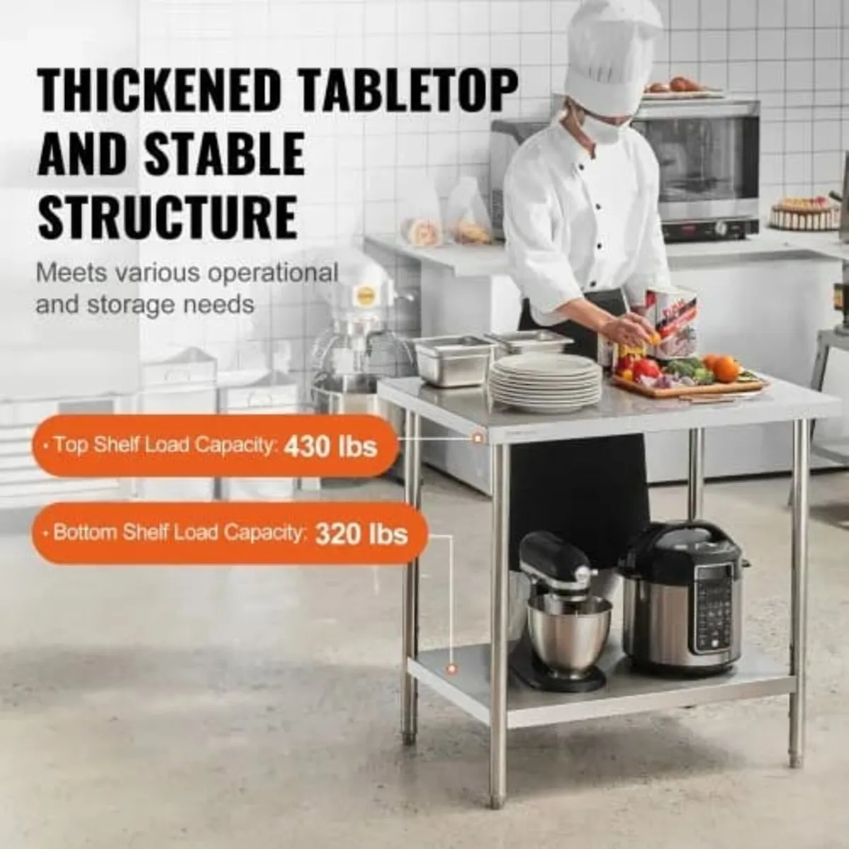 Stainless Steel Prep Table, 24 x 36 x 34 Inch, Hea - Image 4