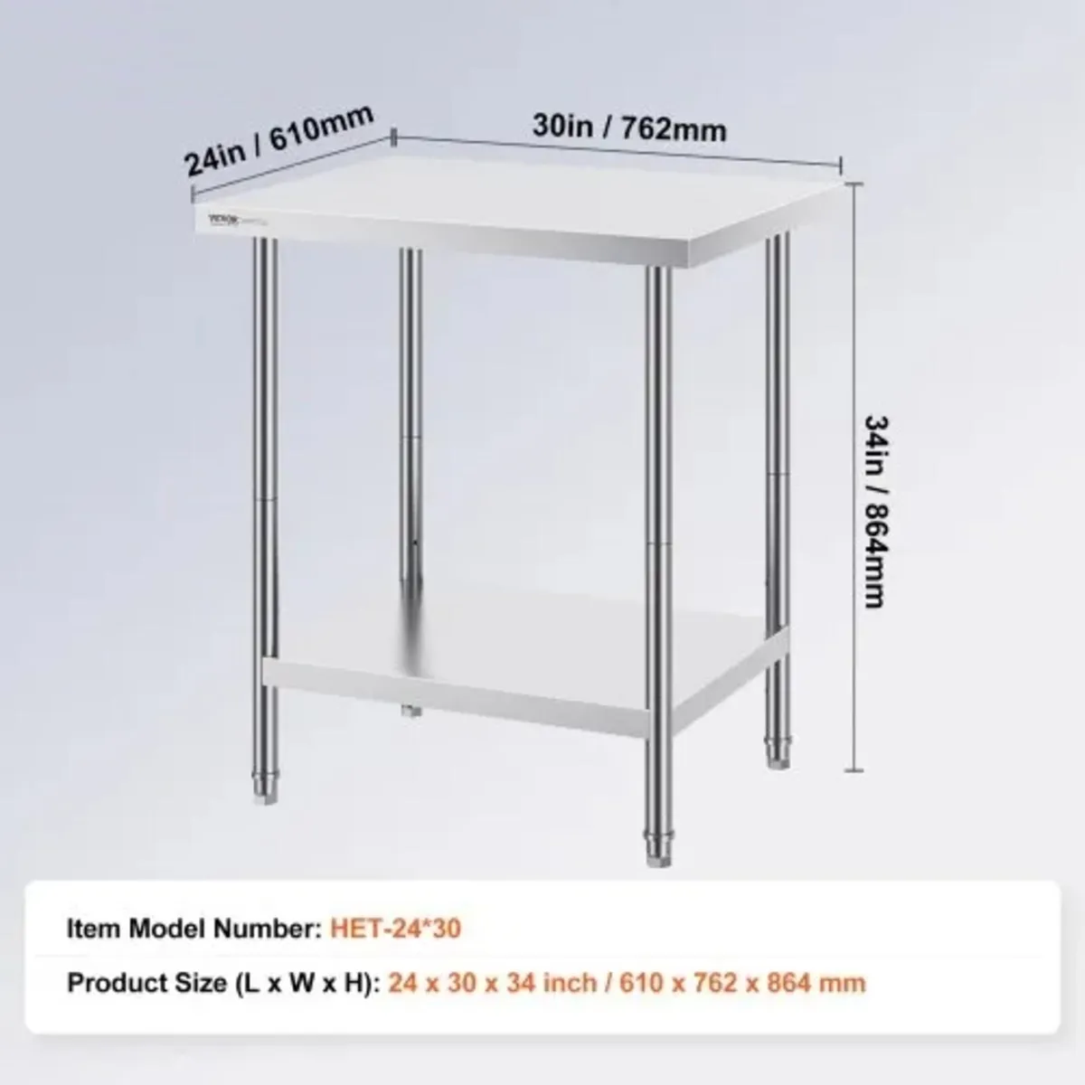 Stainless Steel Prep Table, 24 x 30 x 34 Inch, Hea - Image 3