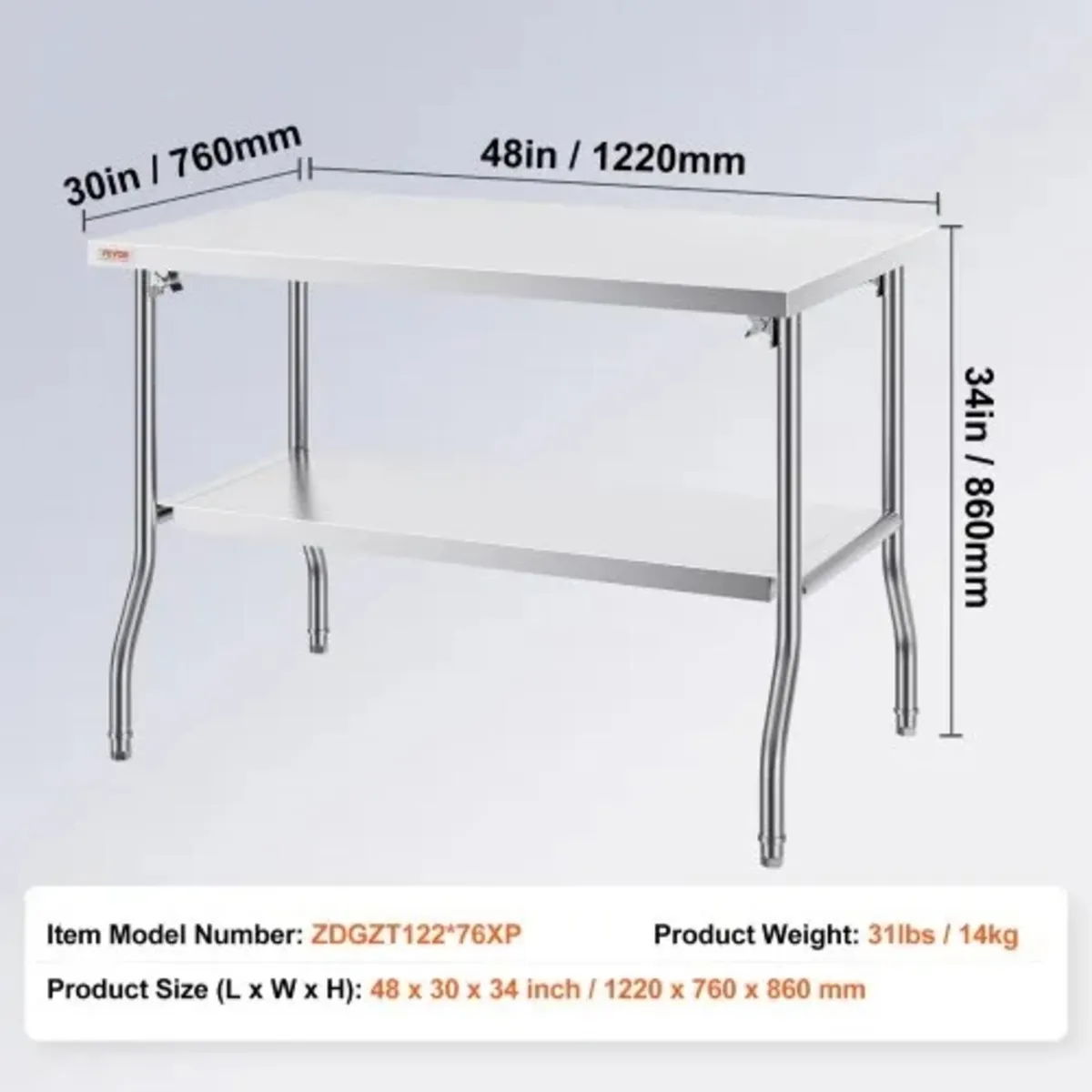 Folding Commercial Prep Table, 48 x 30 Inch Commer - Image 4
