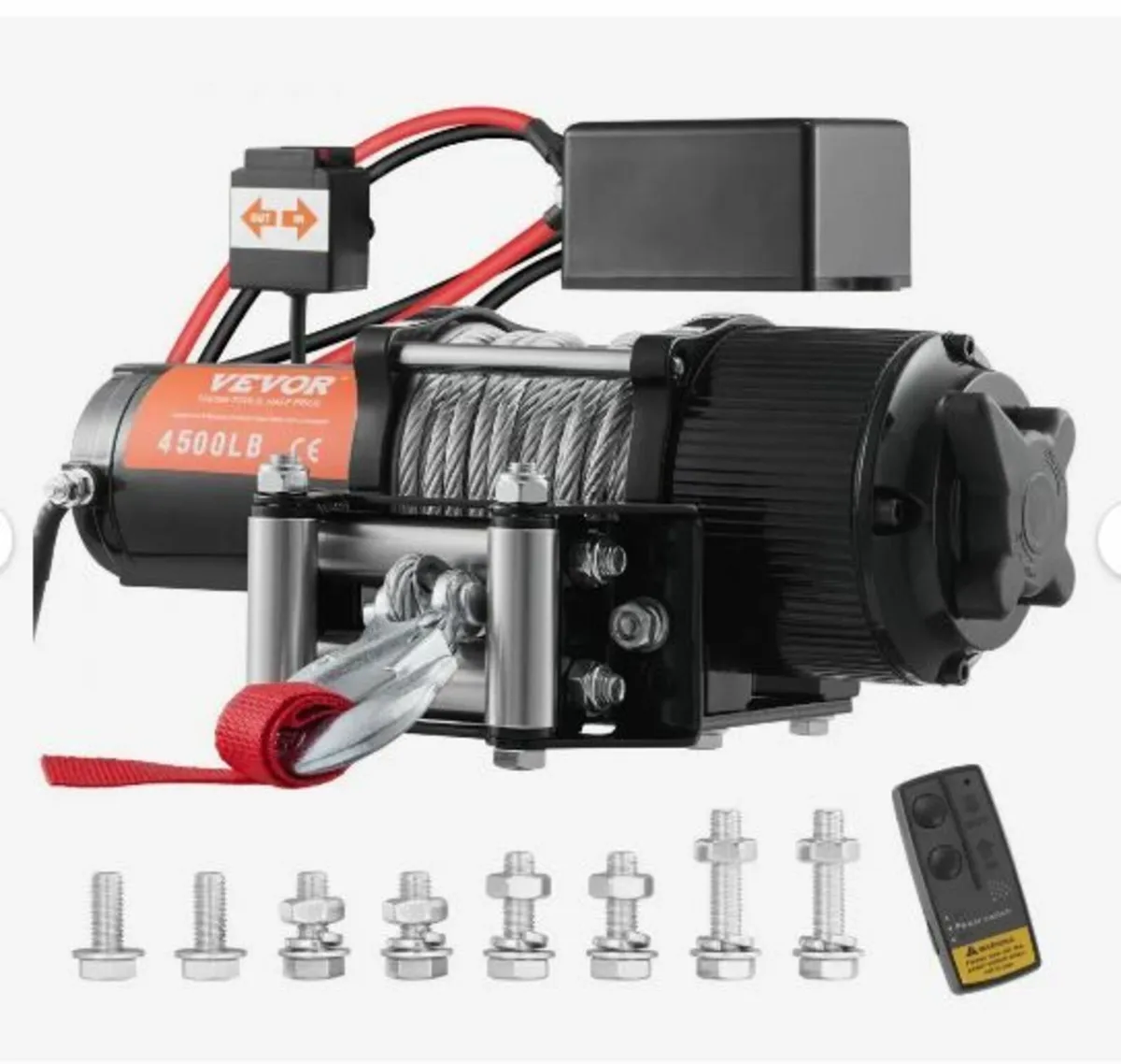 Electric Winch, 12V 4500 lb Load Capacity Steel - Image 1