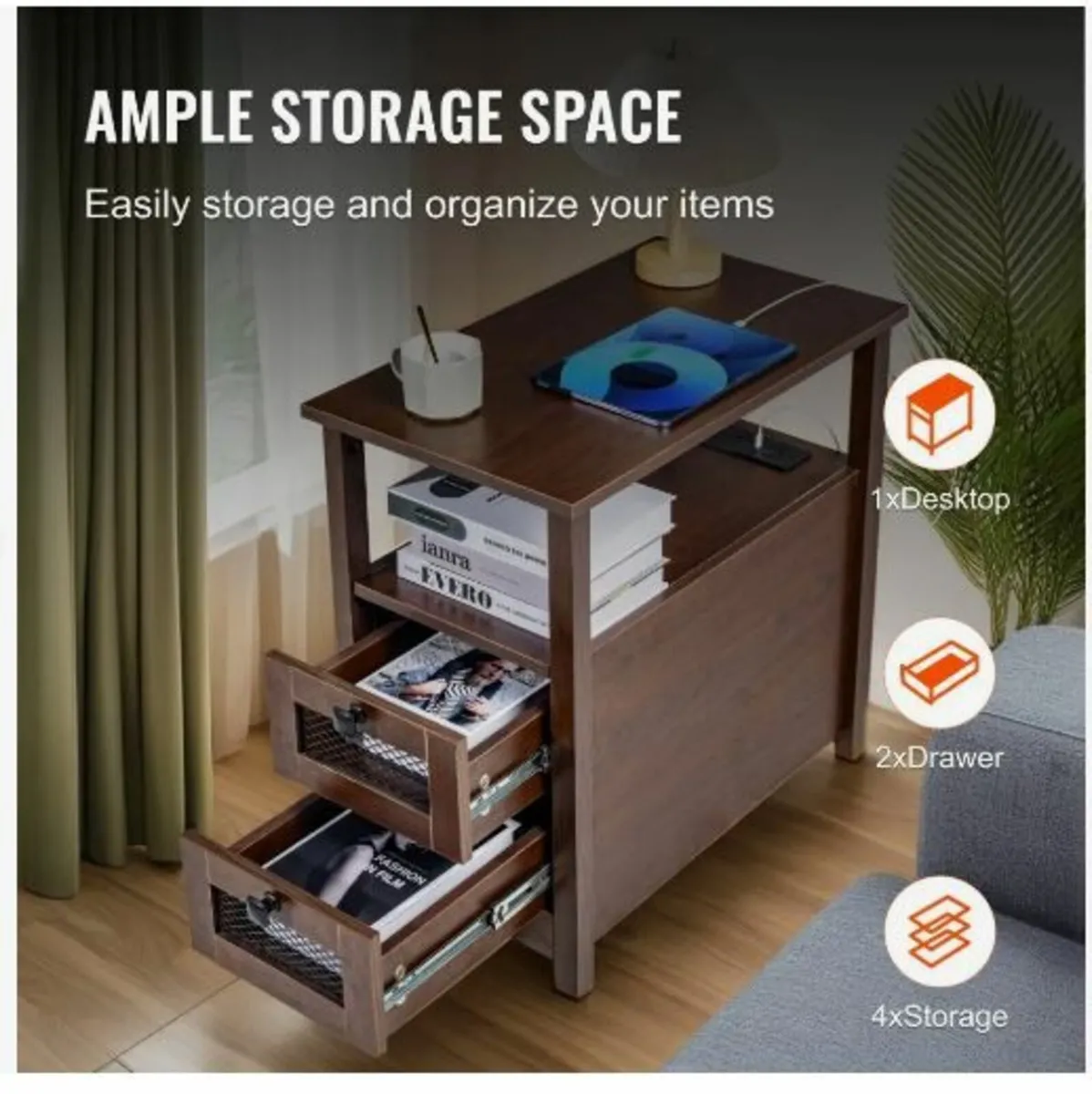 Farmhouse End Table, Narrow Night Stand - Image 4