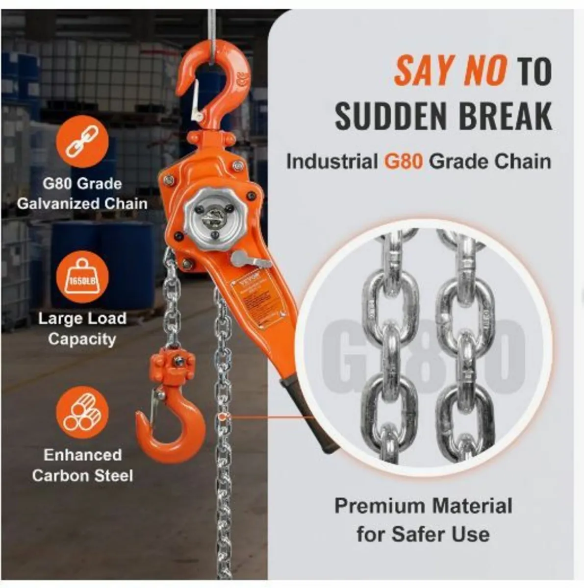 Manual Lever Chain Hoist, 3/4 Ton - Image 2