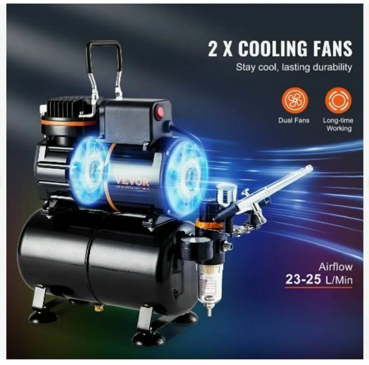 Airbrush Kit, Dual Fan Air Tank Compressor - Image 2