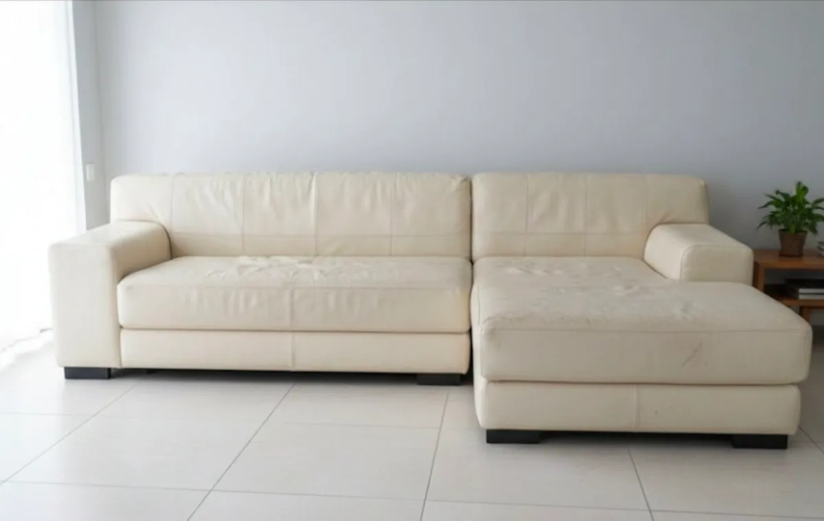 Lshape Cream leather Sofa - Image 1