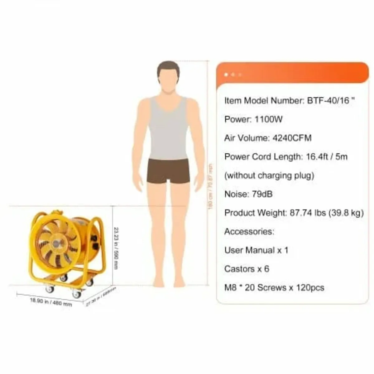 Portable Ventilator, 406.4mm Heavy Duty Cylinder F - Image 3
