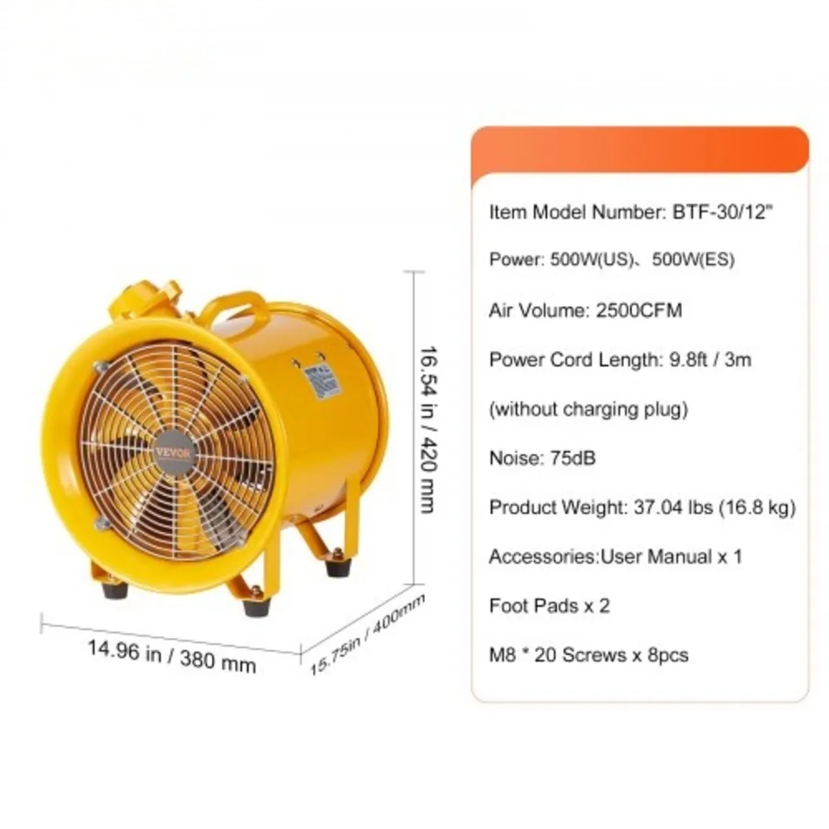 Portable Ventilator, 304.8mm Heavy Duty Cylinder F - Image 3