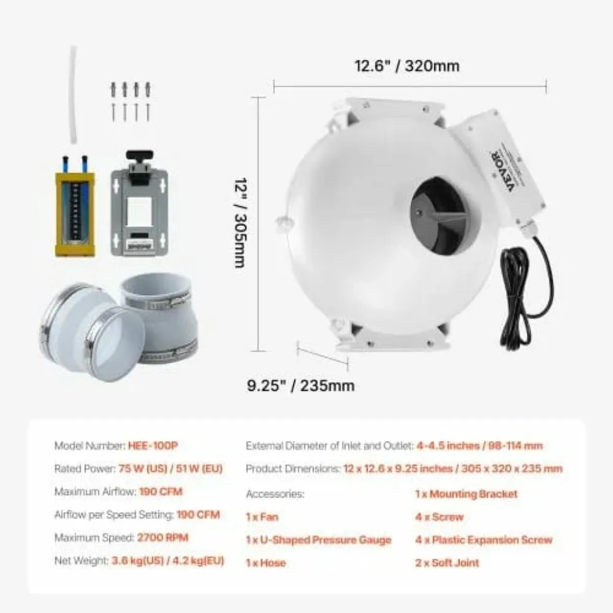 4 to 4.5 inch Radon Fan Installation Kit, Quiet 19 - Image 3