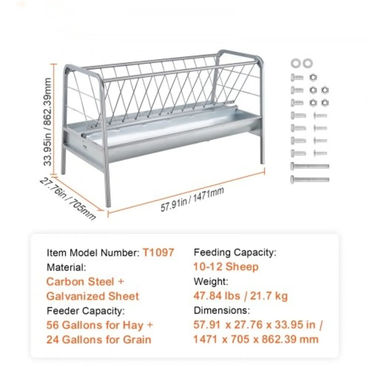 Livestock Hay Feeder, 2 in 1 Grain & Hay Feeder, 8 - Image 3