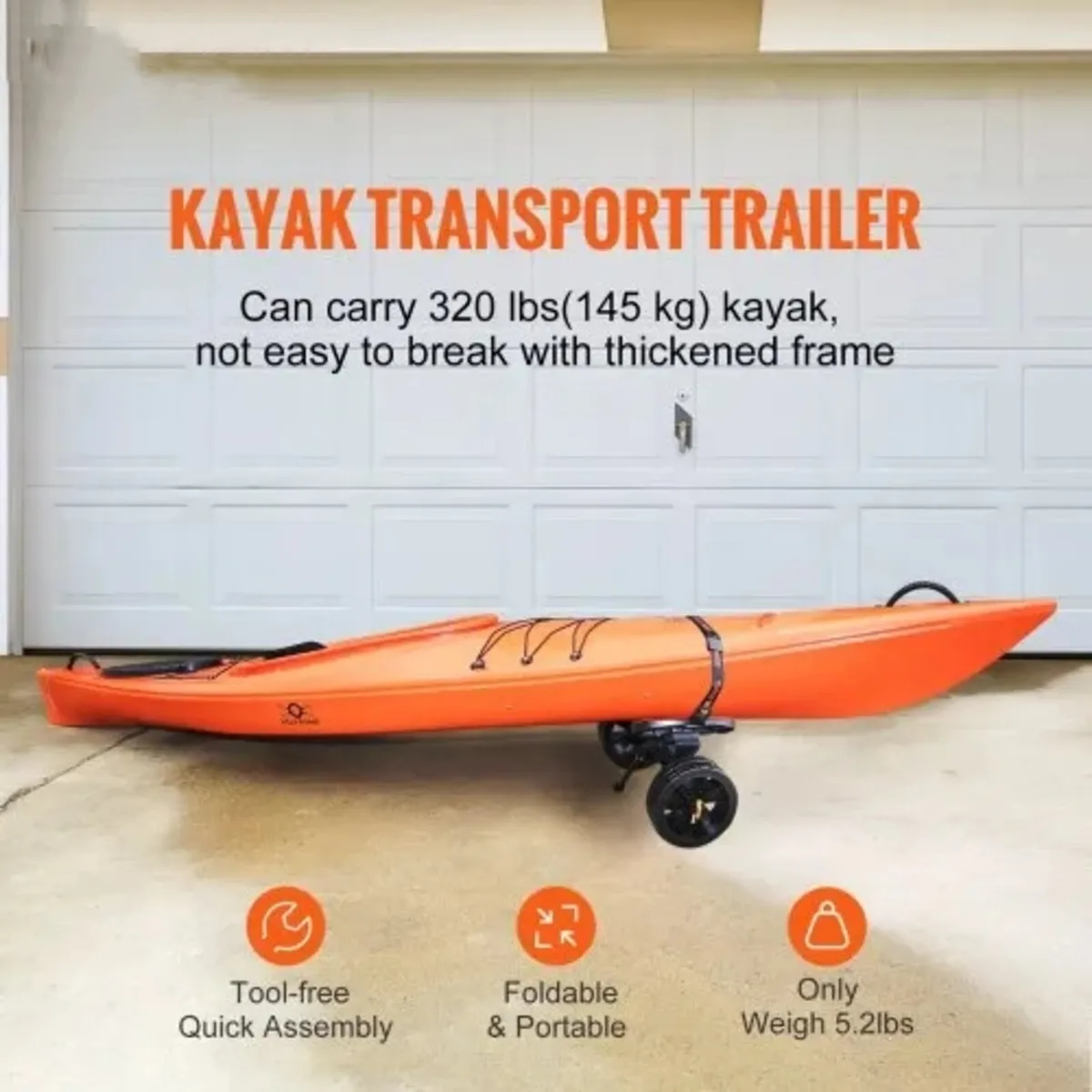 Heavy Duty Kayak Cart, 320lbs Load Capacity, Detac - Image 2