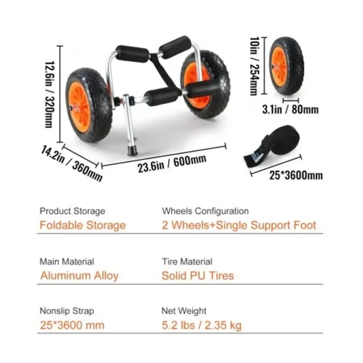 Heavy Duty Kayak Cart, 113.4 kg Load Capacity, Fol - Image 3
