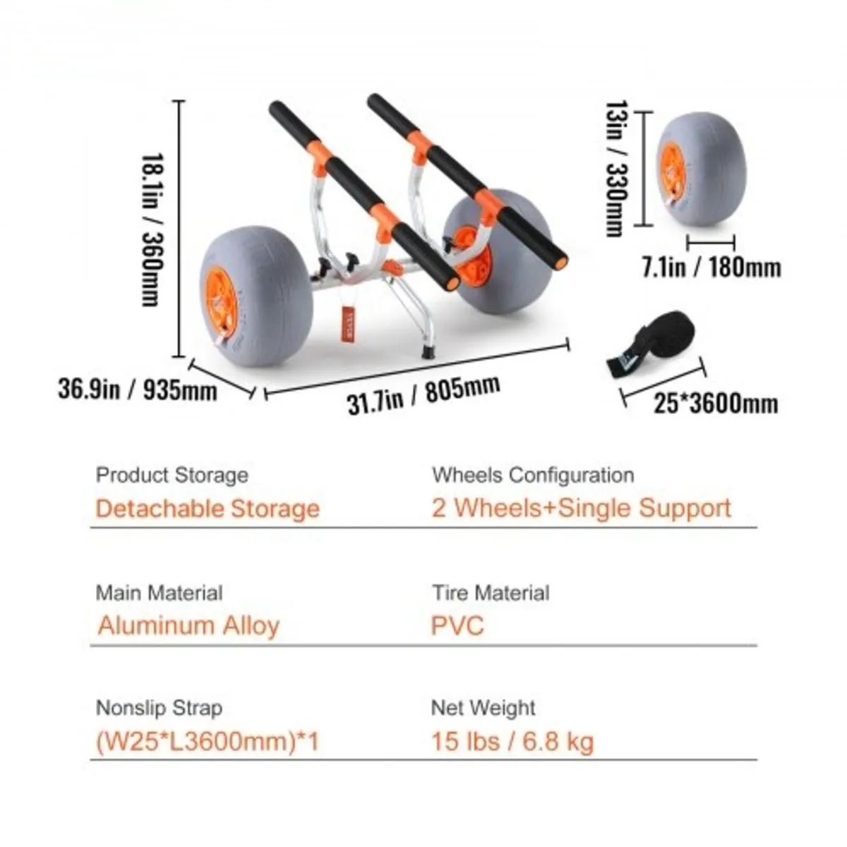 Heavy Duty Kayak Cart, 158.8 kg Load Capacity, Fol - Image 3