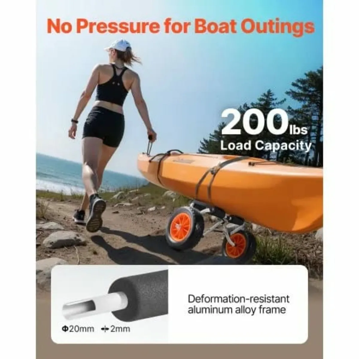 Kayak Cart, 90 kg Load Capacity, Foldable Kayak Tr - Image 3