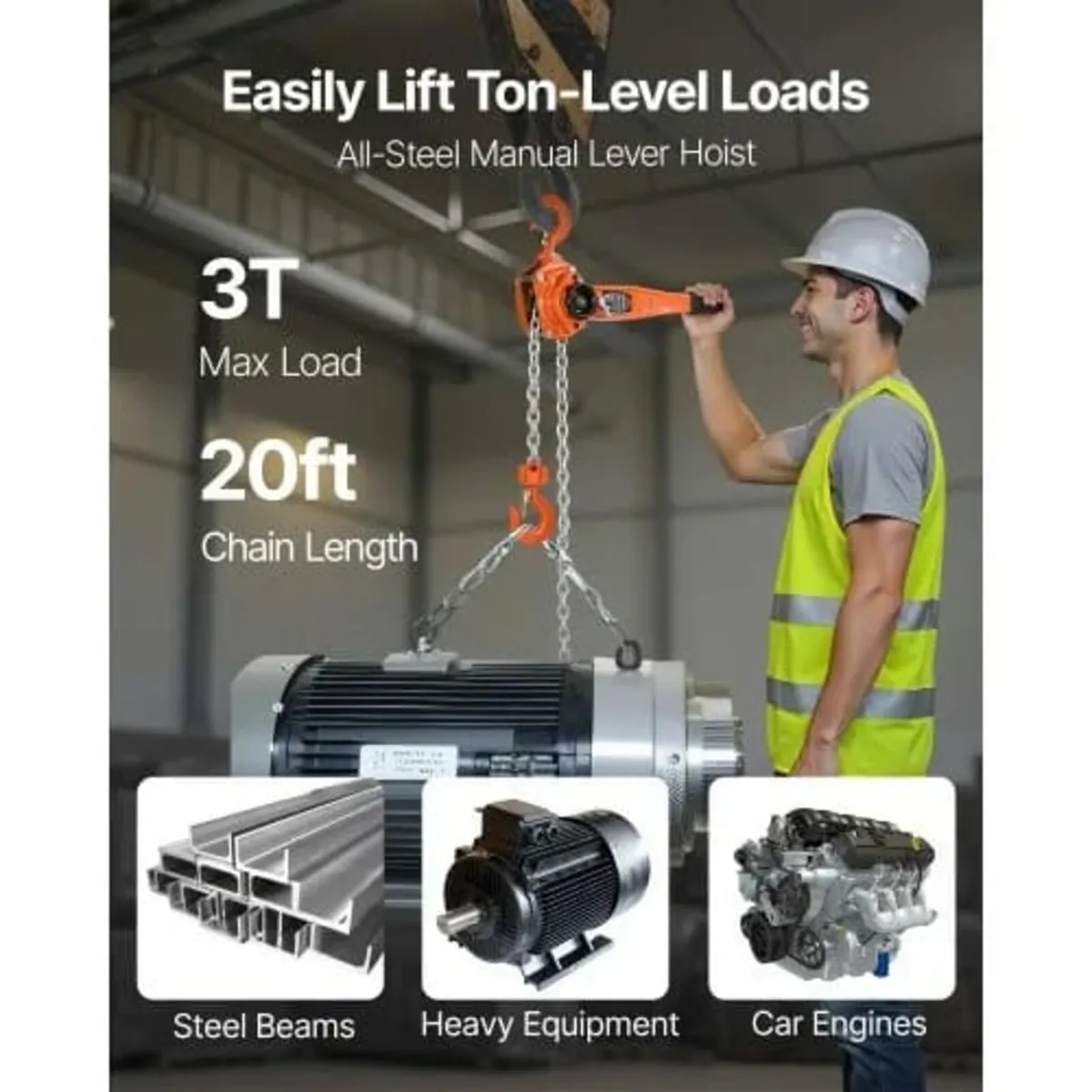 Manual Lever Chain Hoist, 3T 3000KG Capacity Heavy - Image 4