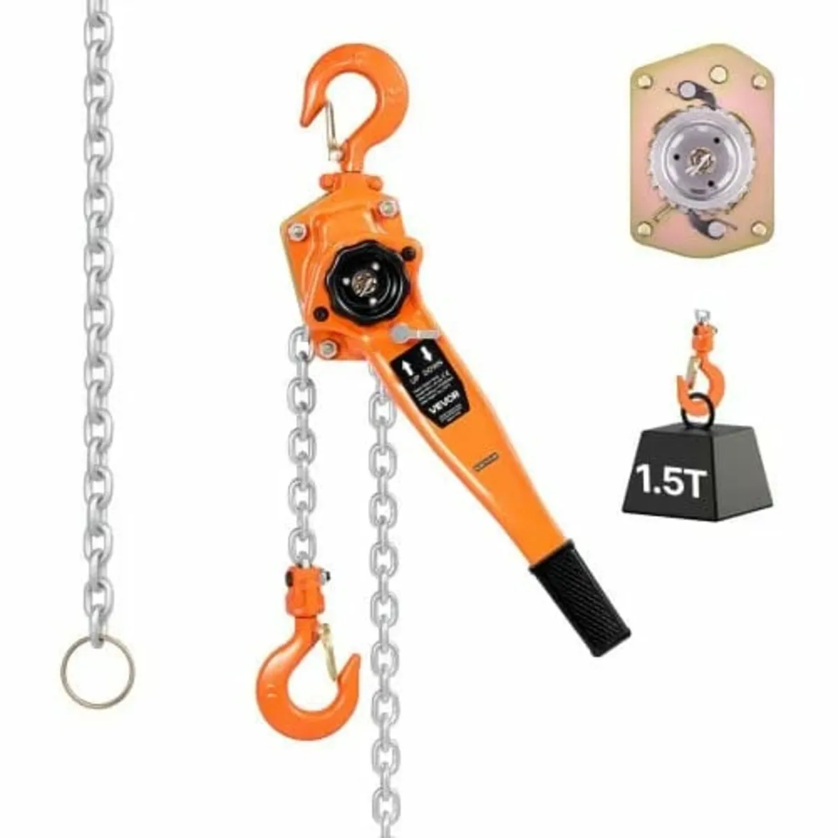 Manual Lever Chain Hoist, 1-1/2T 1500KG Capacity H - Image 1