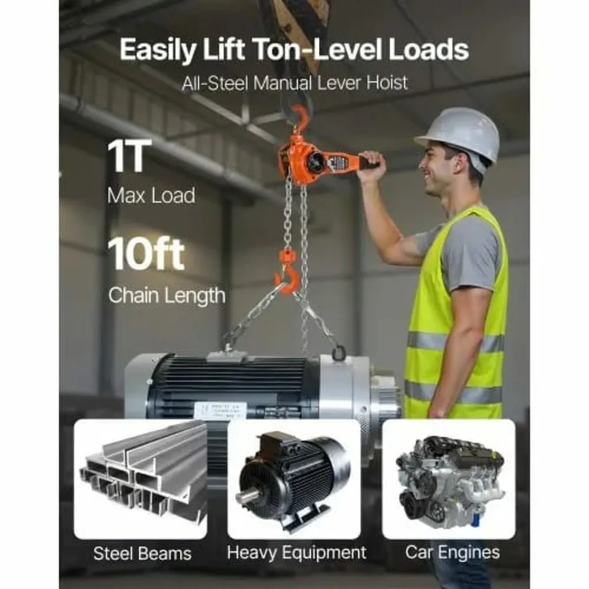 Manual Lever Chain Hoist, 1T 1000KG Capacity Heavy - Image 2