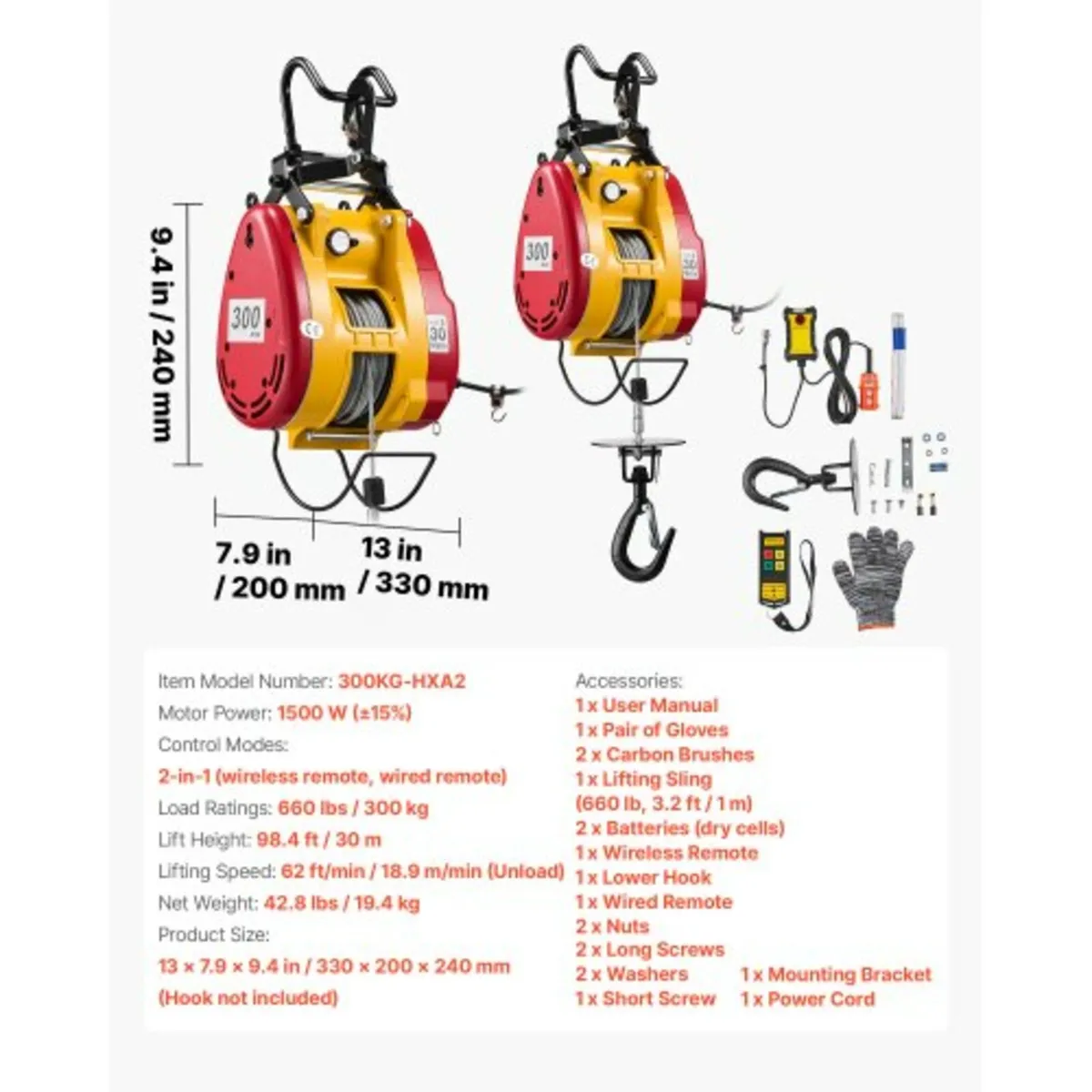 2-in-1 Electric Hoist Winch, 300 kg Capacity, 1500 - Image 3