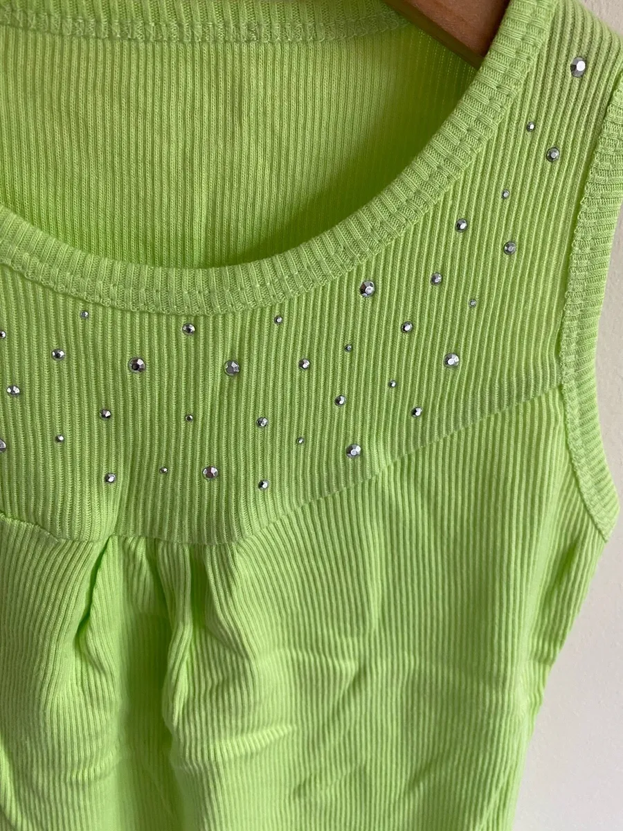 Brand New Girl’s Lime Ribbed Sequins Vest Top - Image 3