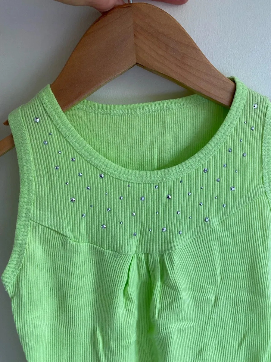 Brand New Girl’s Lime Ribbed Sequins Vest Top - Image 4