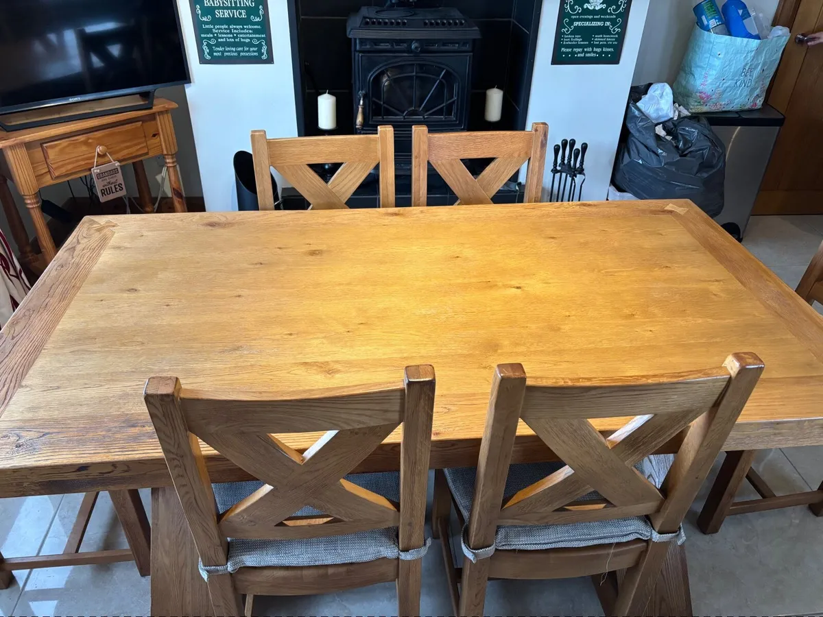 Solid Oak Dining Table and Chairs - Image 4