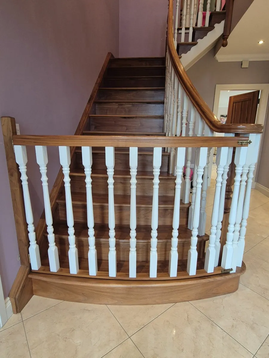 Curved Walnut Wooden Stair Gate - Image 1