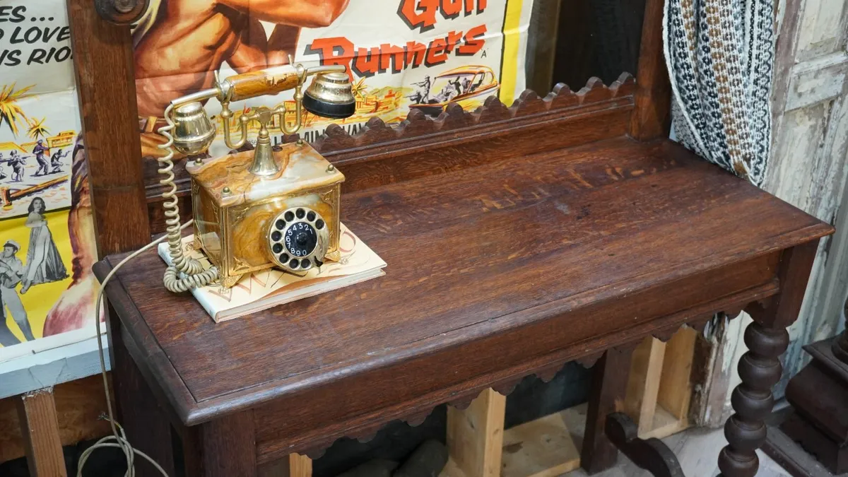 Antique Oak Console Hall Table with Coat Rack - Image 3